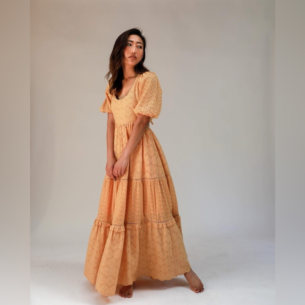 Sunset Eyelet Maxi Dress in Apricot